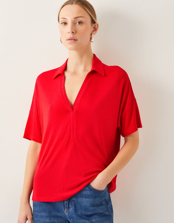Cara Collar Jersey T-Shirt, Red (RED), large