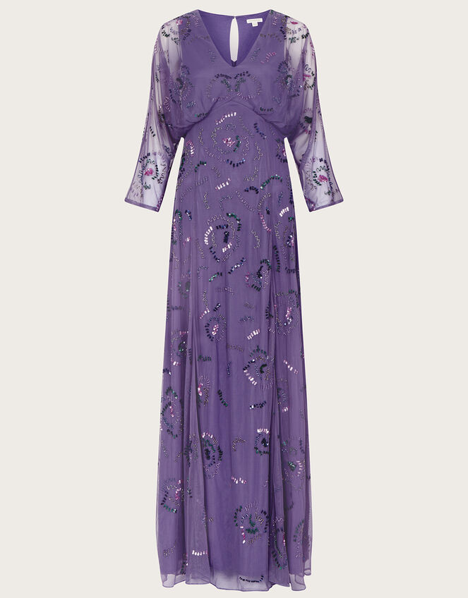Peggy Embellished Maxi Dress in Recycled Polyester, Purple (PURPLE), large