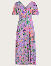 Calypso Print Midi Dress in Sustainable Viscose, Purple (LILAC), large