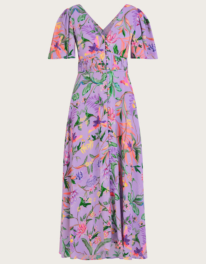Calypso Print Midi Dress in Sustainable Viscose, Purple (LILAC), large