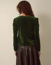 Lexi Lace Trim Velvet Top, Green (OLIVE), large