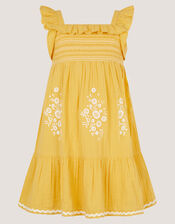 Floral Embroidered Frill Dress, Yellow (YELLOW), large