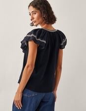 Fenn Statement Ruffle Top, Black (BLACK), large