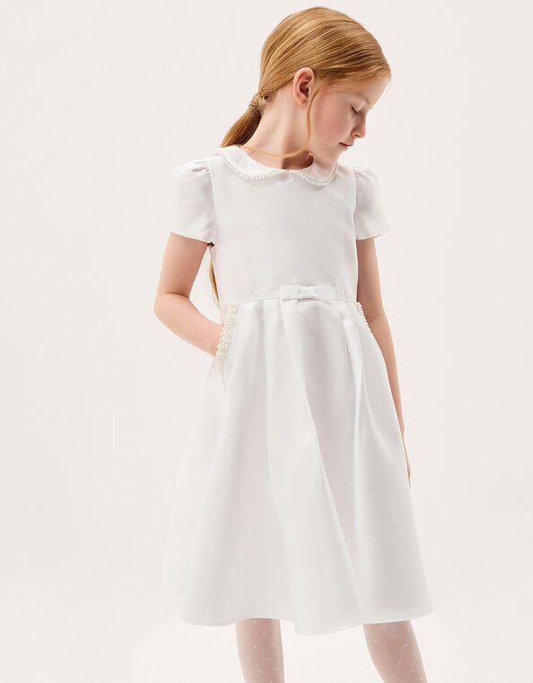 Sicily Pearl Collar Communion Dress, White (WHITE), large