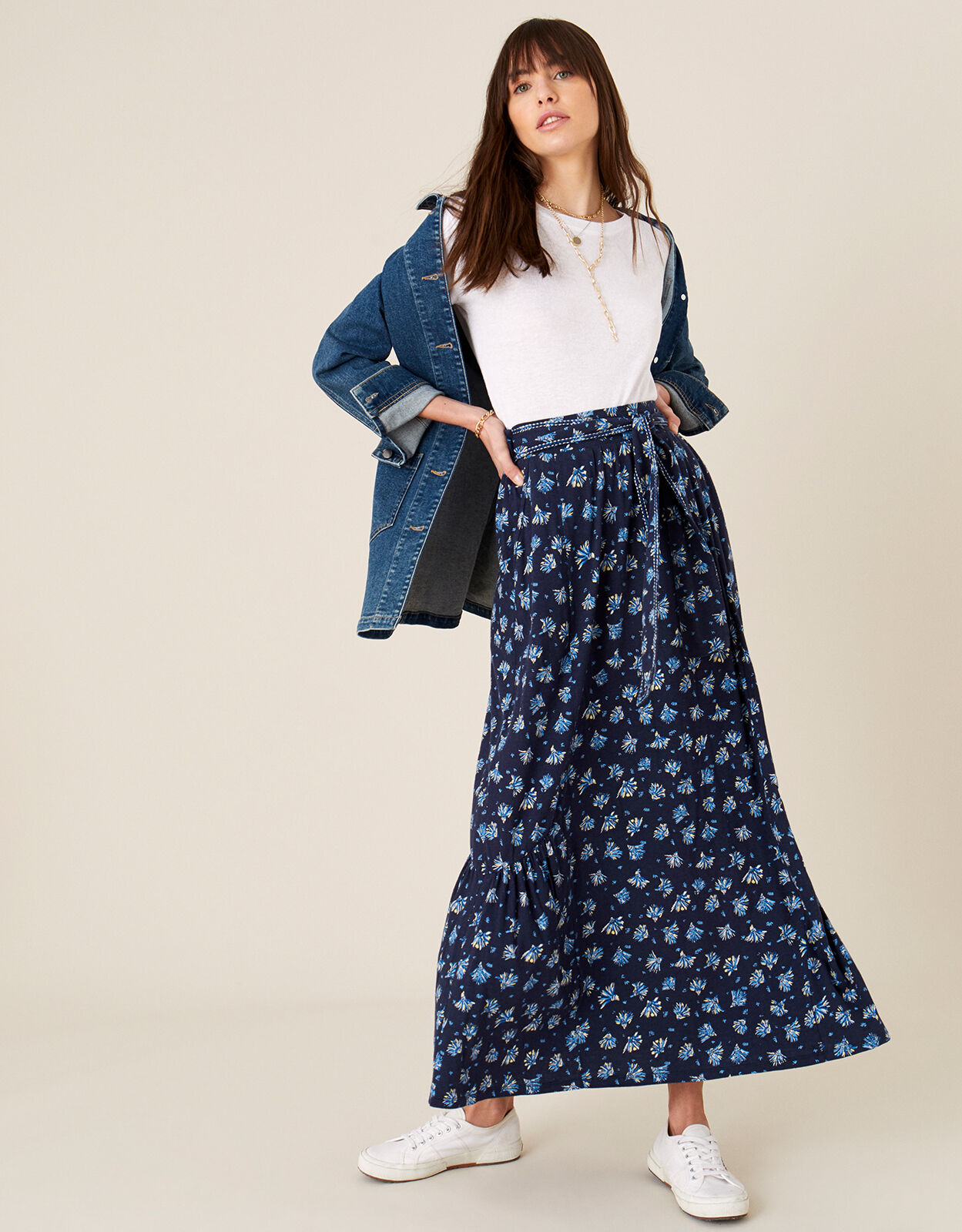 Cotton maxi skirt blue store