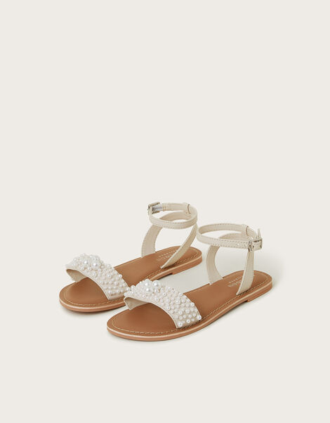 Pearl Bead Strappy Sandals, Ivory (IVORY), large