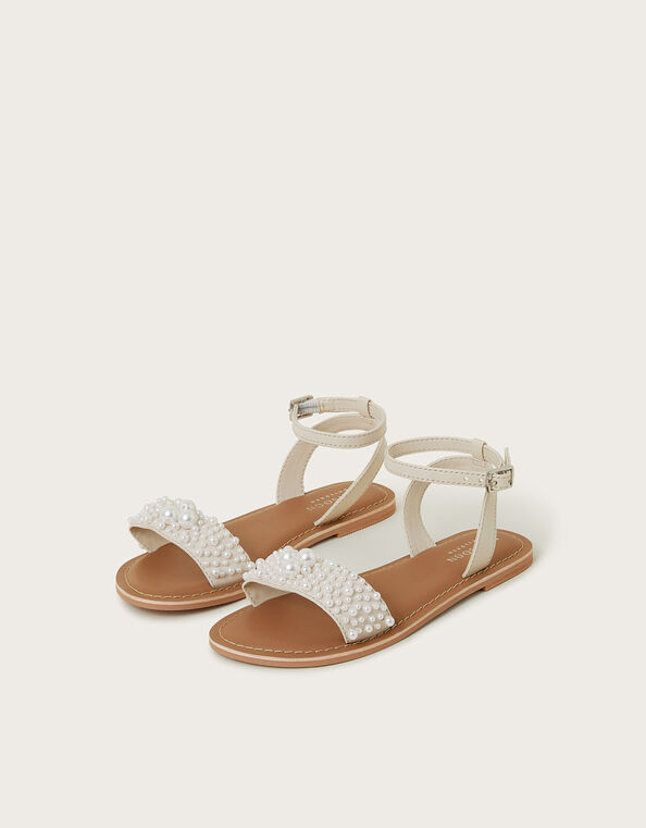 Pearl Bead Strappy Sandals, Ivory (IVORY), large