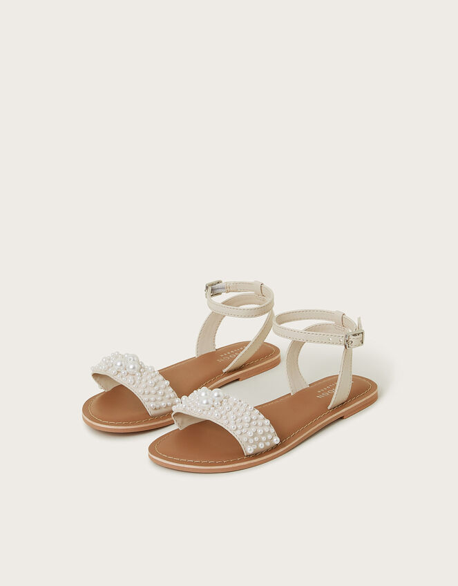 Pearl Bead Strappy Sandals, Ivory (IVORY), large