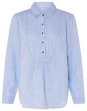 Dobby Shirt in Pure Linen, Blue (BLUE), large