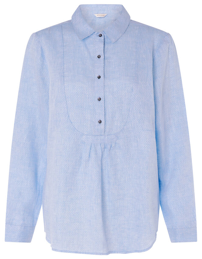 Dobby Shirt in Pure Linen, Blue (BLUE), large
