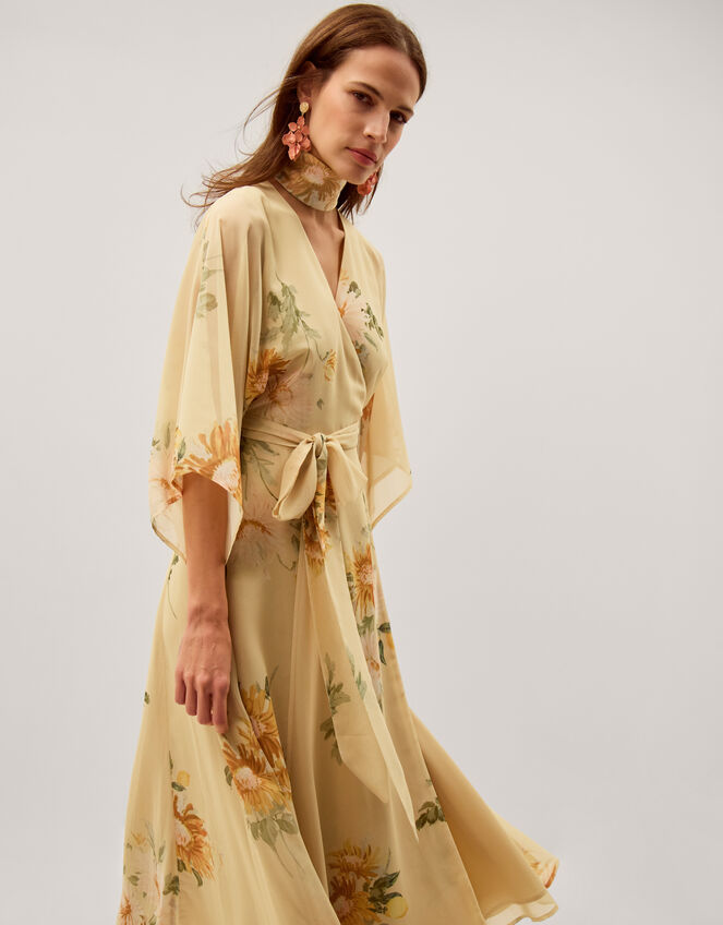 Sukhi Sunflower Midi Wrap Dress, Yellow (YELLOW), large