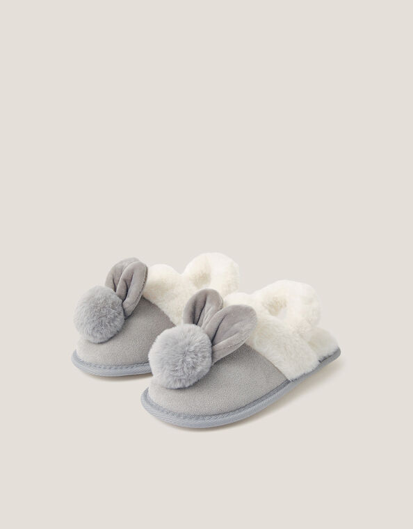 Fluffy Pom Pom Bunny Slippers, Gray (GREY), large