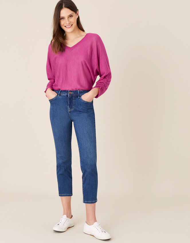 Gathered Sleeve Jumper in Linen Blend, Pink (PINK), large