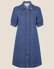 Ruffle Collar Denim Dress, Blue (DENIM BLUE), large