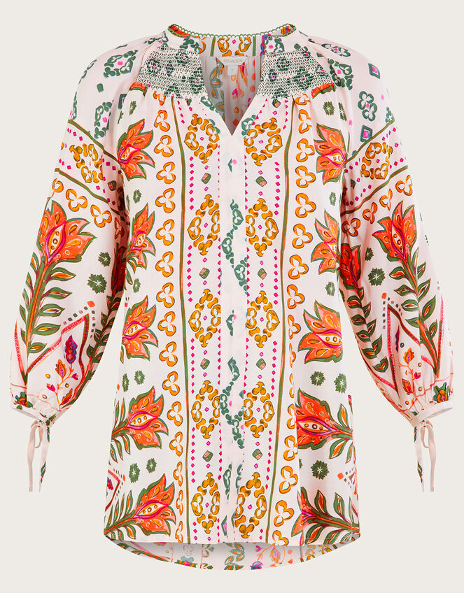 Print Shirred Blouse in LENZING™ ECOVERO™, Ivory (IVORY), large