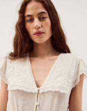 Frannie Square Collar Linen Blend Top, Ivory (IVORY), large