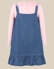 Embellished Denim Pinafore Dress & Long Sleeve Top Set, Pink (PINK), large
