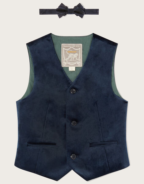 Velvet Waistcoat and Bow Tie Set, Blue (NAVY), large