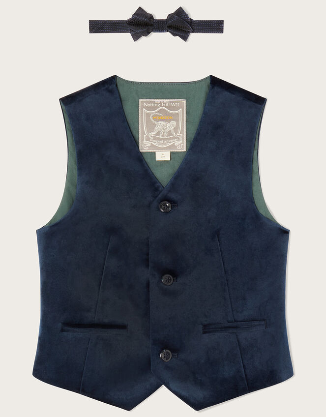Velvet Waistcoat and Bow Tie Set, Blue (NAVY), large