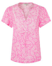 Embroidered Top in Pure Linen, Pink (PINK), large