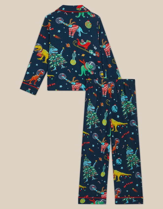 Christmas Dinosaur Jersey Long Pyjamas Set, Blue (NAVY), large