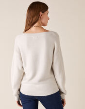 V-Neck Stitchy Yarn Jumper, Ivory (IVORY), large