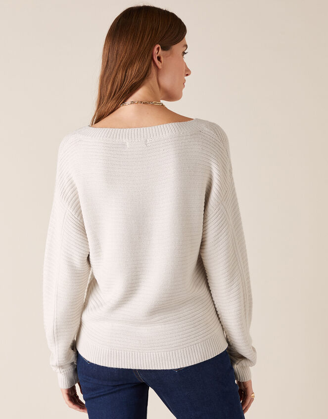 V-Neck Stitchy Yarn Jumper, Ivory (IVORY), large