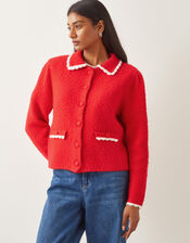 Nina Scalloped Collar Cardigan, Red (RED), large