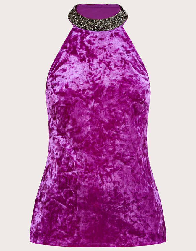 Tanya Glitter Trim Velvet Top, Purple (PURPLE), large