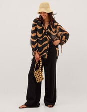 Zahara Abstract Stripe Print Blouse, Black (BLACK), large