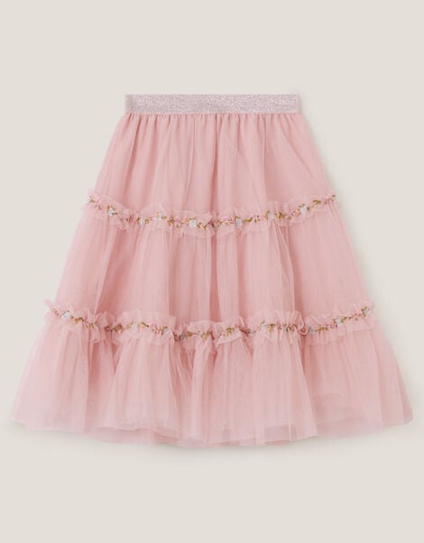 Floral Embroidered Tulle Skirt, Pink (PINK), large