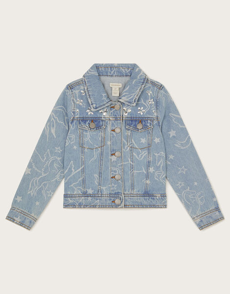 Unicorn Rhinestone Denim Jacket, Blue (BLUE), large