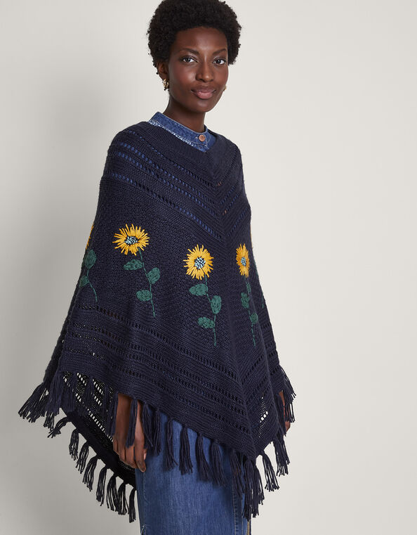Pia Upcycled Embroidered Poncho, , large