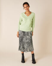 V-Neck Ribbed Knit Jumper, Green (GREEN), large