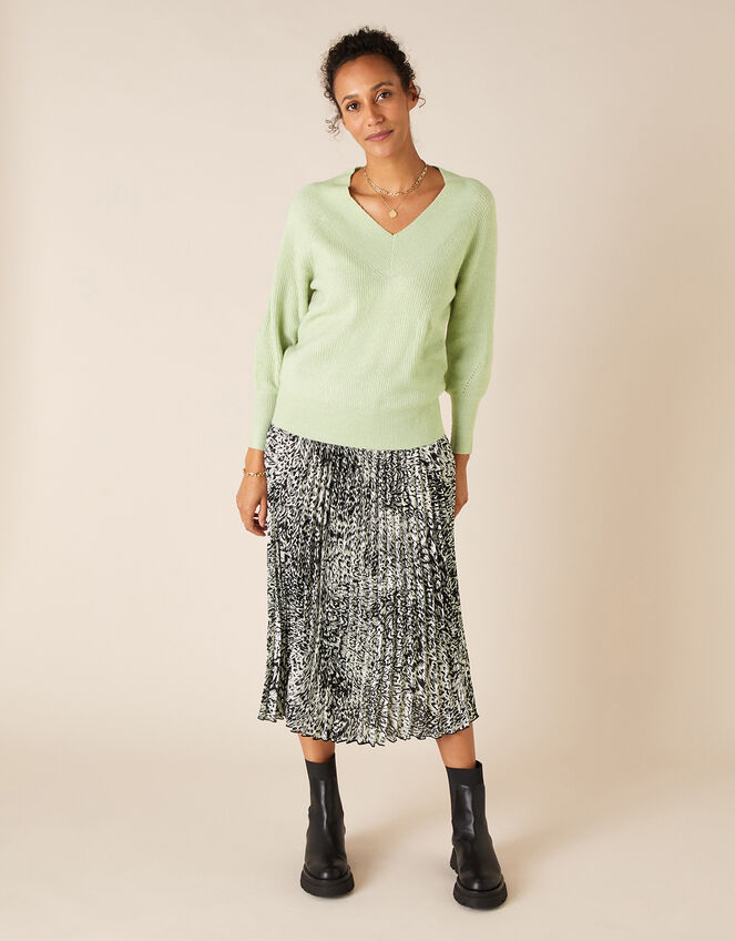 V-Neck Ribbed Knit Jumper, Green (GREEN), large