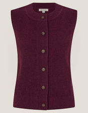 Brooke Button Knitted Vest, Red (BURGUNDY), large