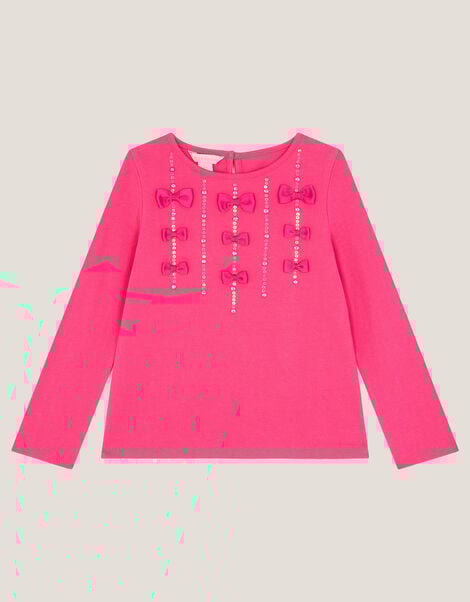 Bow Appliqué Long Sleeve Top, Purple (PURPLE), large