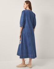 Fallon Floral Embroidered Denim Midi Dress, Blue (DENIM BLUE), large