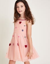Strappy Applique Heart Dress, Pink (PINK), large