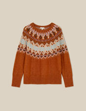 Frey Fair Isle Jumper, Orange (RUST), large