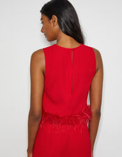 Monsoon x Sarah Corbett-Winder Feather Trim Crop Top, Red (RED), large