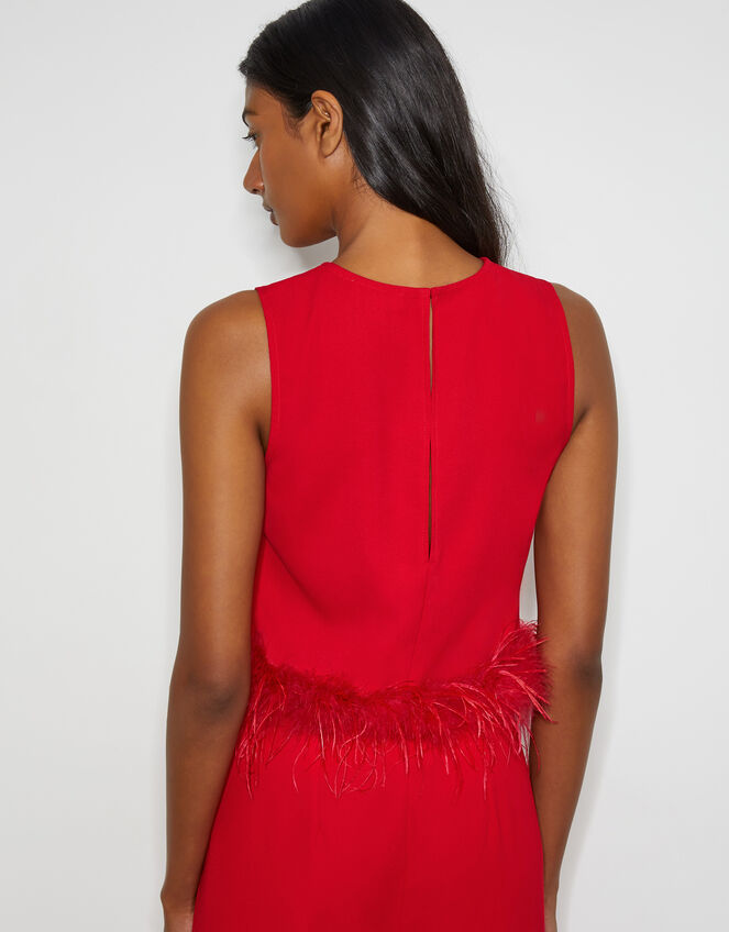 Monsoon x Sarah Corbett-Winder Feather Trim Crop Top, Red (RED), large