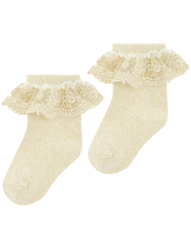 Baby 2 Pack Lace Socks, Gold (GOLD), large