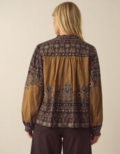 Branwen Floral Print Jersey Blouse, Yellow (OCHRE), large