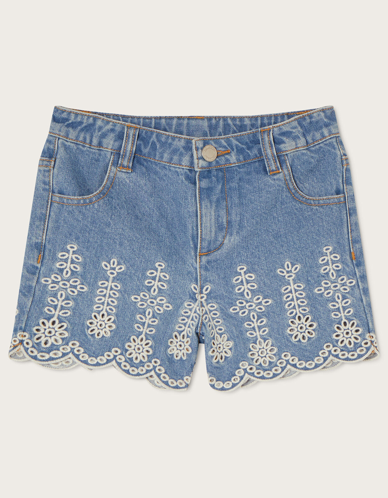 Broderie Schiffli Denim Shorts Blue