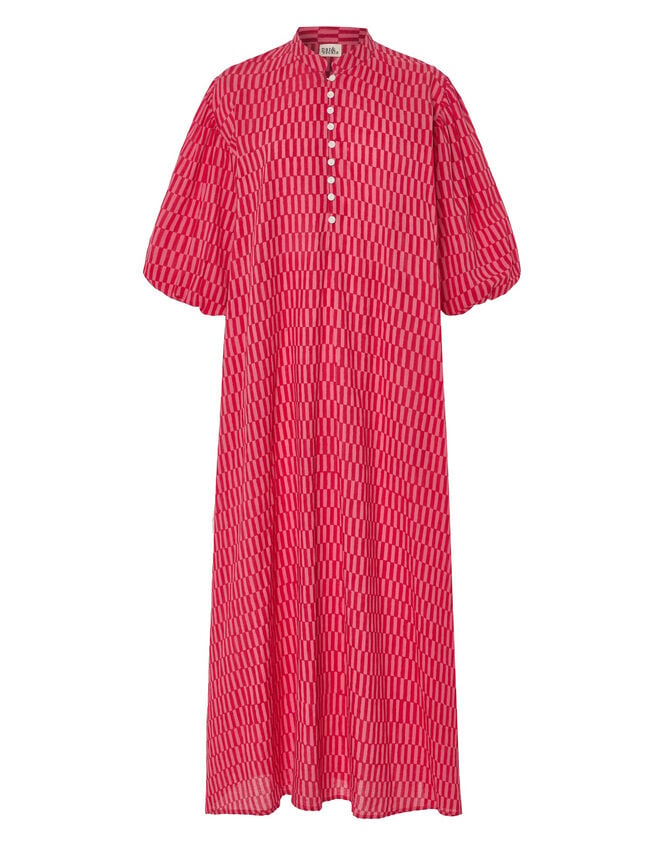 Par & Escala Matilda Puff Sleeve Check Maxi Dress, Red (RED), large