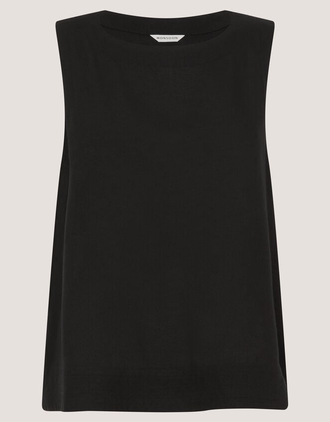 Lucy Linen Blend Tank Top, Black (BLACK), large