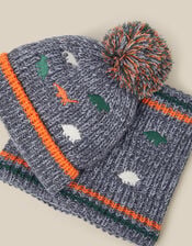 Dino Bobble Hat & Snood Set, Grey (GREY), large