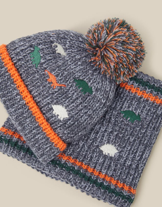 Dino Bobble Hat & Snood Set, Grey (GREY), large