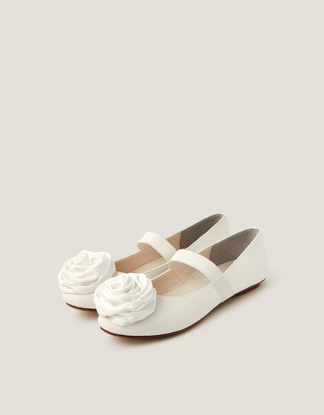 Rosette Strap Ballet Flats, Ivory (IVORY), large